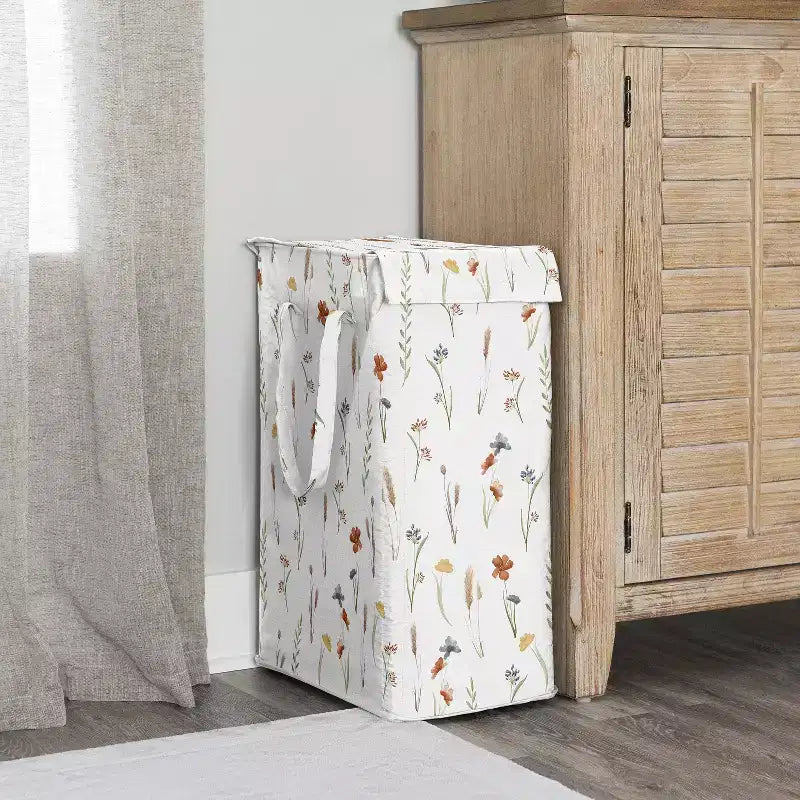 Cesto de ropa plegable para niña con asas, diseño floral de jardín en acuarela, multicolor