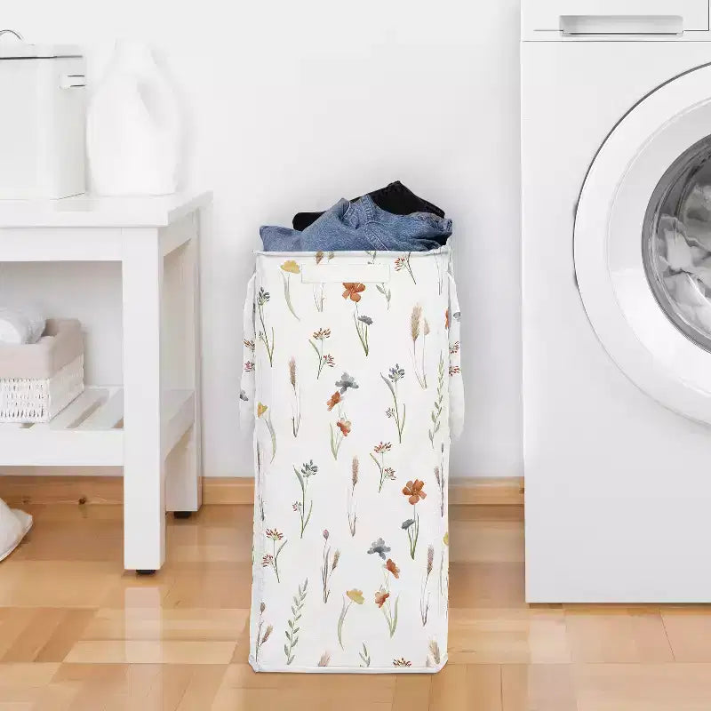 Cesto de ropa plegable para niña con asas, diseño floral de jardín en acuarela, multicolor