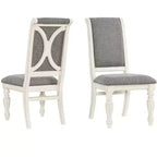 Belleza Sillas de comedor tapizadas de madera maciza, blanco antiguo (paquete de 2)
