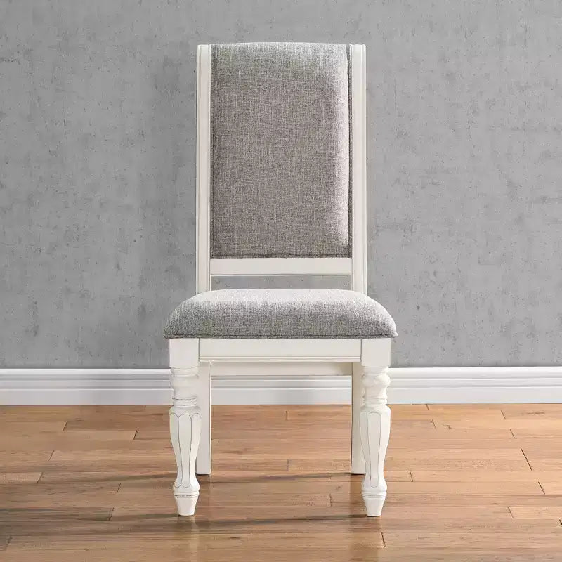 Belleza Sillas de comedor tapizadas de madera maciza, blanco antiguo (paquete de 2)