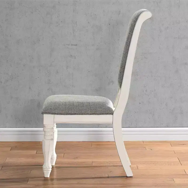 Belleza Sillas de comedor tapizadas de madera maciza, blanco antiguo (paquete de 2)