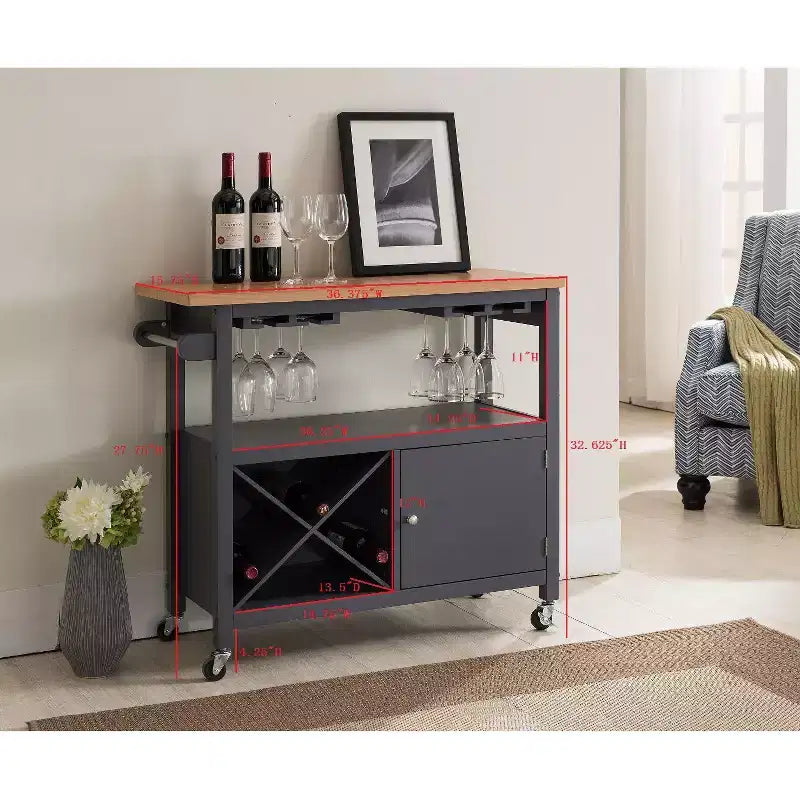 Carro de cocina Cleora con botellero para 12 botellas de vino, color gris