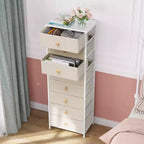 Cómoda vertical de 8 cajones Cómodas para dormitorio Torre de almacenamiento con estructura de acero resistente Tapa de madera Contenedores de tela de fácil extracción Asas