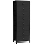 Cómoda vertical de 8 cajones Cómodas para dormitorio Torre de almacenamiento con estructura de acero resistente Tapa de madera Contenedores de tela de fácil extracción Asas