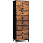 Cómoda vertical de 8 cajones Cómodas para dormitorio Torre de almacenamiento con estructura de acero resistente Tapa de madera Contenedores de tela de fácil extracción Asas