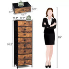 Cómoda vertical de 8 cajones Cómodas para dormitorio Torre de almacenamiento con estructura de acero resistente Tapa de madera Contenedores de tela de fácil extracción Asas