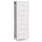 Cómoda vertical de 8 cajones Cómodas para dormitorio Torre de almacenamiento con estructura de acero resistente Tapa de madera Contenedores de tela de fácil extracción Asas