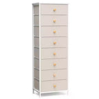 Cómoda vertical de 8 cajones Cómodas para dormitorio Torre de almacenamiento con estructura de acero resistente Tapa de madera Contenedores de tela de fácil extracción Asas