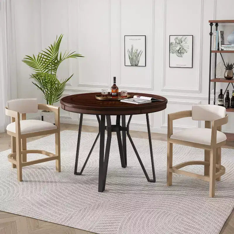 Olivia, juego de 3 sillas de madera tapizadas con estructura metálica