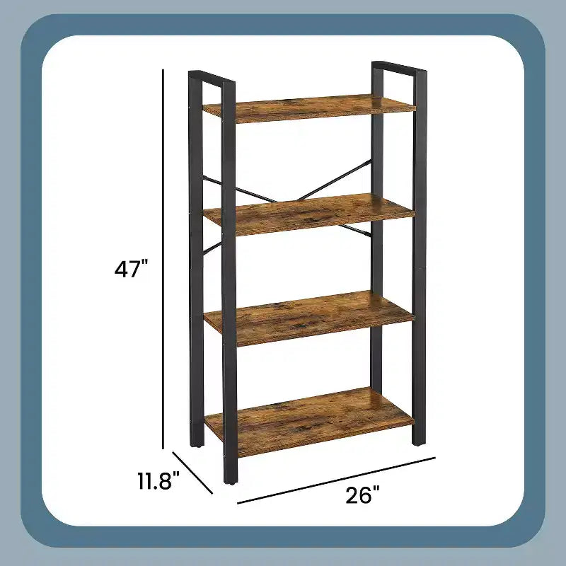 Estantería de 4 niveles, librero de estilo industrial con estructura de acero para sala de estar, oficina en casa, estudio - 11.8 x 25.9 x 47.2 pulgadas