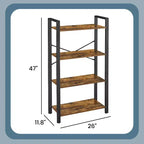 Estantería de 4 niveles, librero de estilo industrial con estructura de acero para sala de estar, oficina en casa, estudio - 11.8 x 25.9 x 47.2 pulgadas