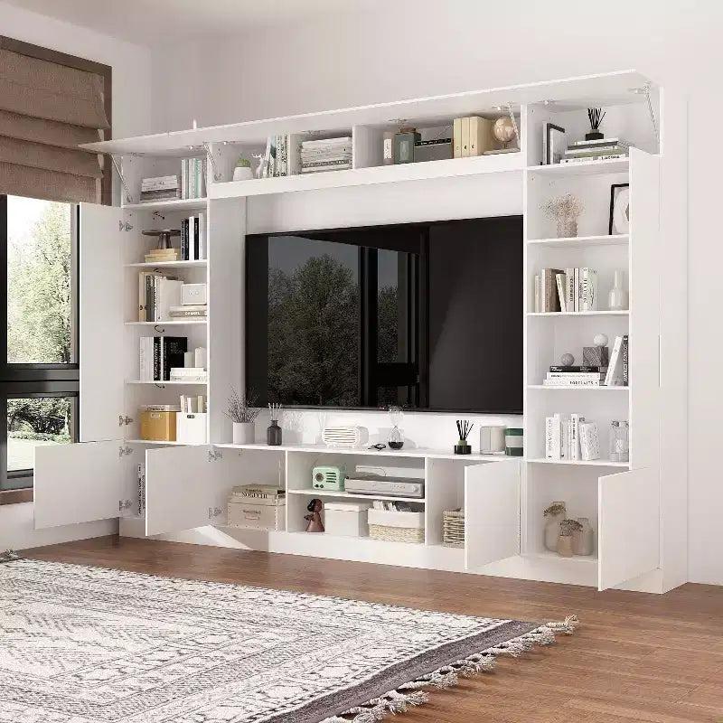 Mueble de TV envolvente grande para centro de entretenimiento con almacenamiento e iluminación ambiental