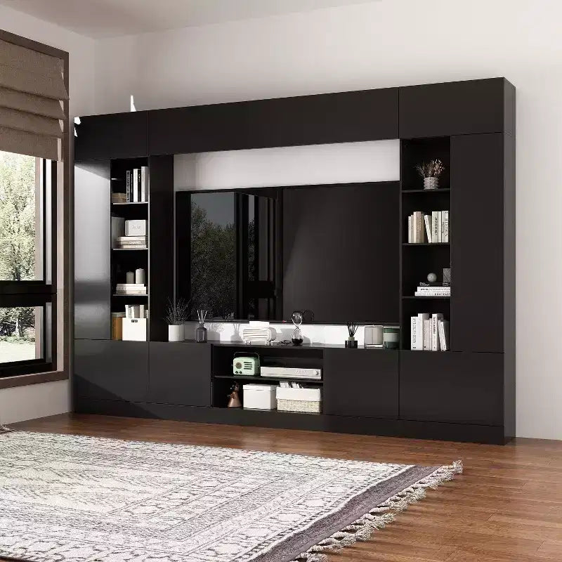 Mueble de TV envolvente grande para centro de entretenimiento con almacenamiento e iluminación ambiental