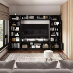 Mueble de TV envolvente grande para centro de entretenimiento con almacenamiento e iluminación ambiental