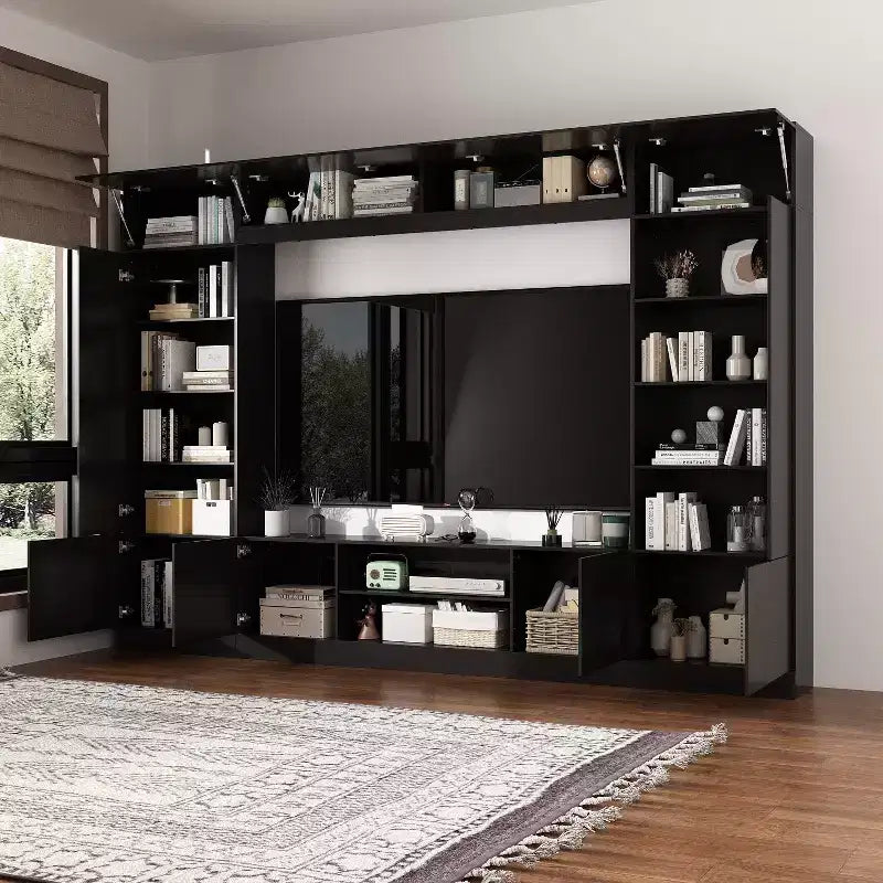 Mueble de TV envolvente grande para centro de entretenimiento con almacenamiento e iluminación ambiental