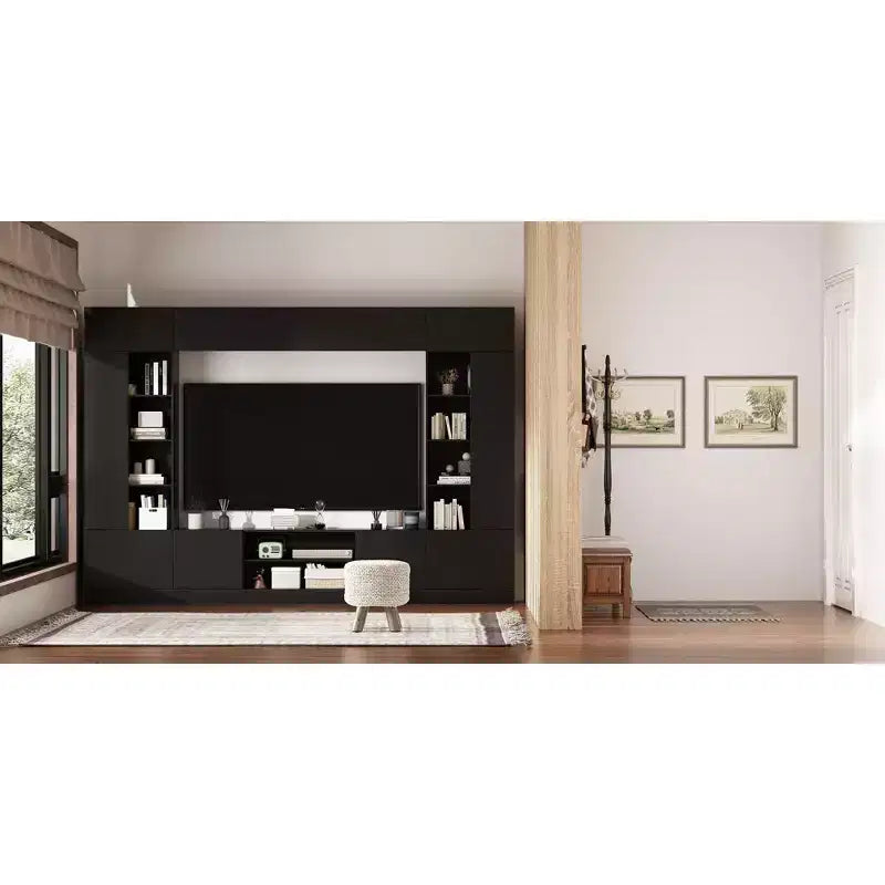 Mueble de TV envolvente grande para centro de entretenimiento con almacenamiento e iluminación ambiental