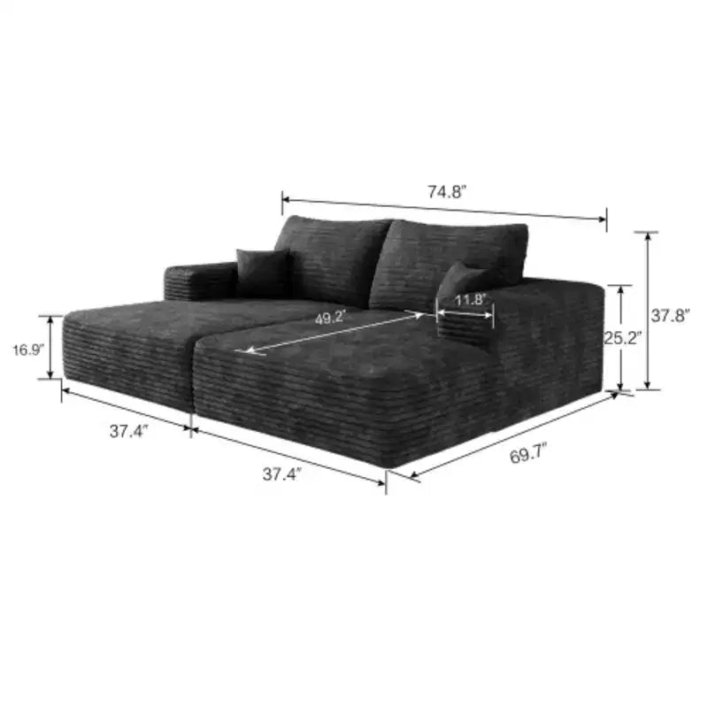 Sofá moderno con doble cama, diván para sala de cine/juegos, no requiere montaje, negro
