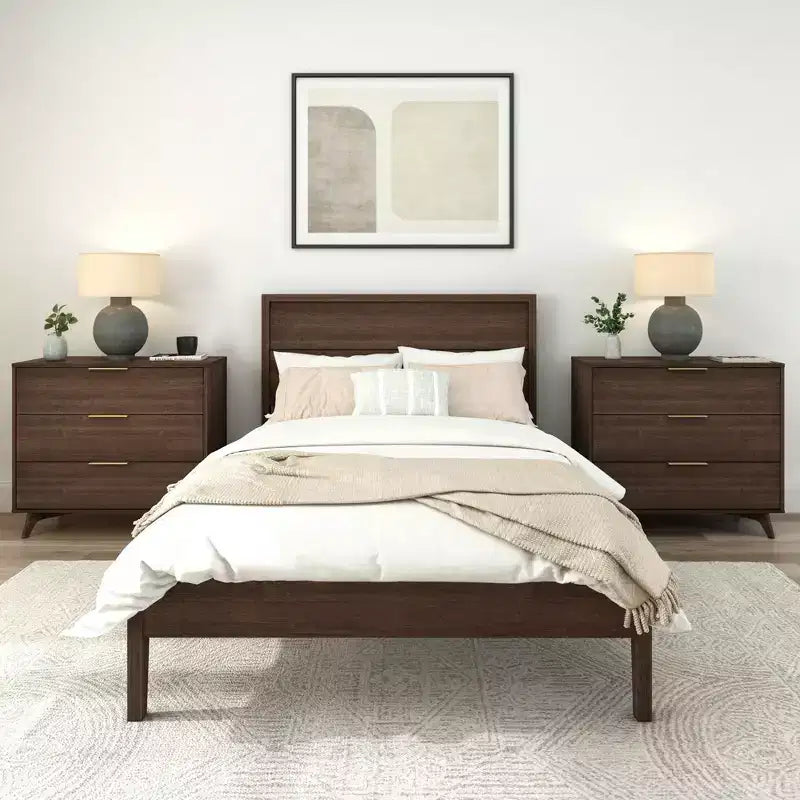Estructura de cama matrimonial de madera maciza Duo con cabecero de panel