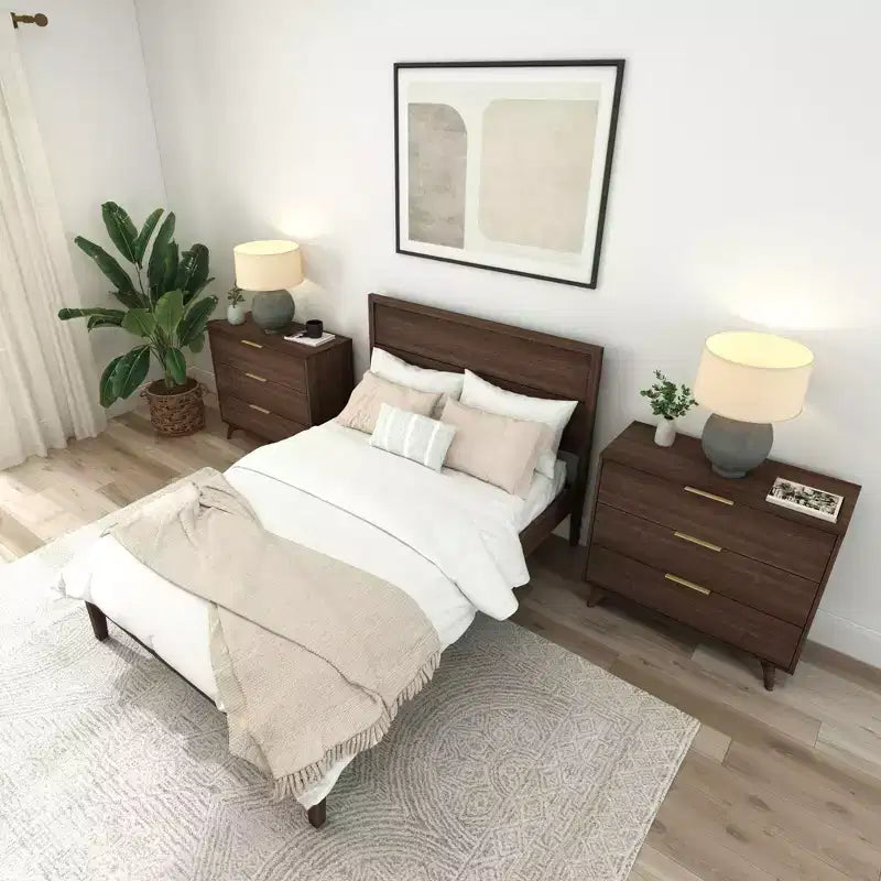 Estructura de cama matrimonial de madera maciza Duo con cabecero de panel