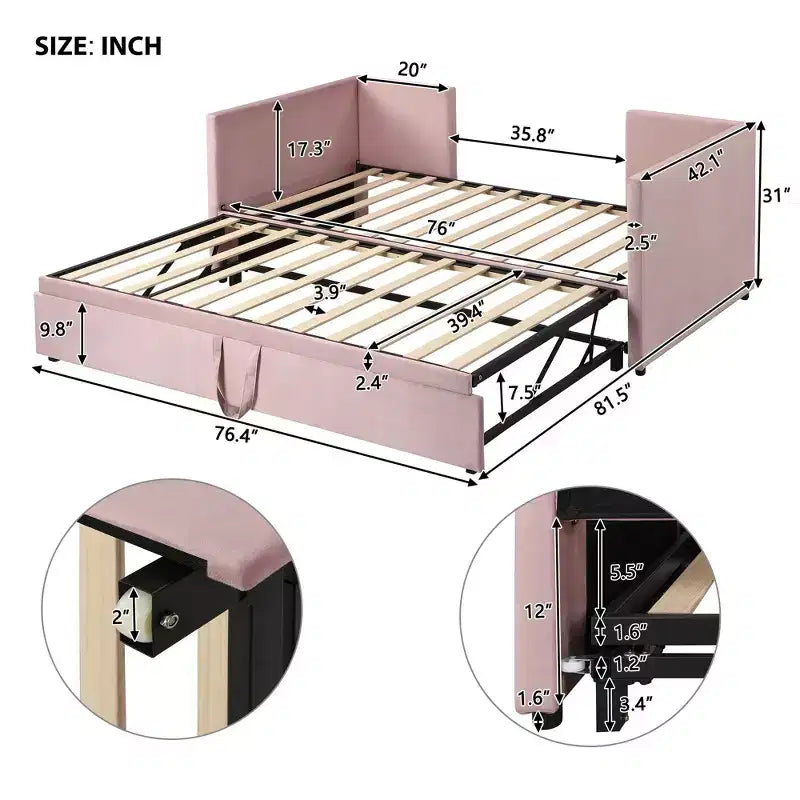Cama nido doble de terciopelo con nido oculto - Elegante y que ahorra espacio