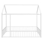 Cama de metal individual con forma de casa y valla, para niños, adolescentes, niñas, niños, rosa