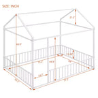 Cama de metal individual con forma de casa y valla, para niños, adolescentes, niñas, niños, rosa