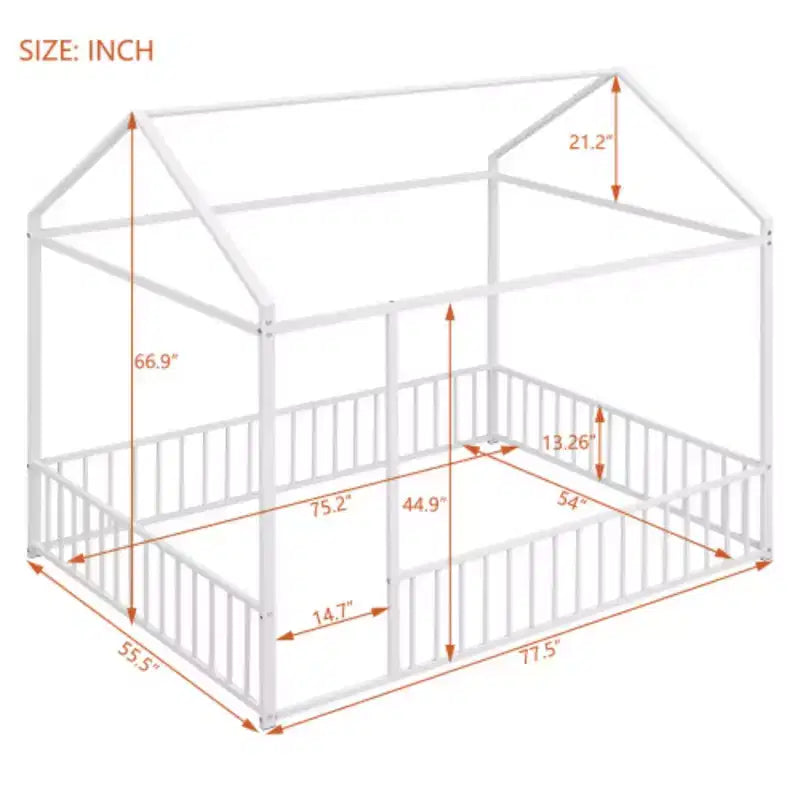 Cama de metal individual con forma de casa y valla, para niños, adolescentes, niñas, niños, rosa