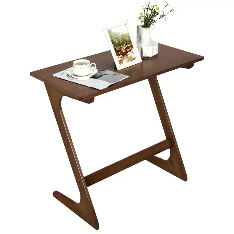 Mesa auxiliar de bambú para sofá, en forma de Z, tablero espacioso, ahorro de espacio, bandeja para aperitivos de TV