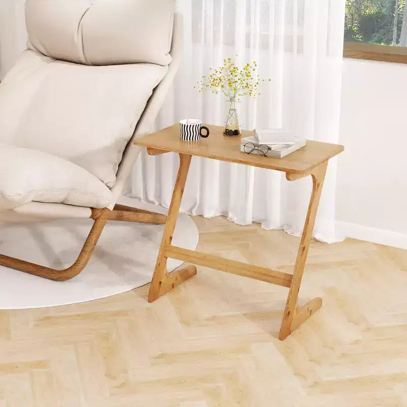 Mesa auxiliar de bambú para sofá, en forma de Z, tablero espacioso, ahorro de espacio, bandeja para aperitivos de TV
