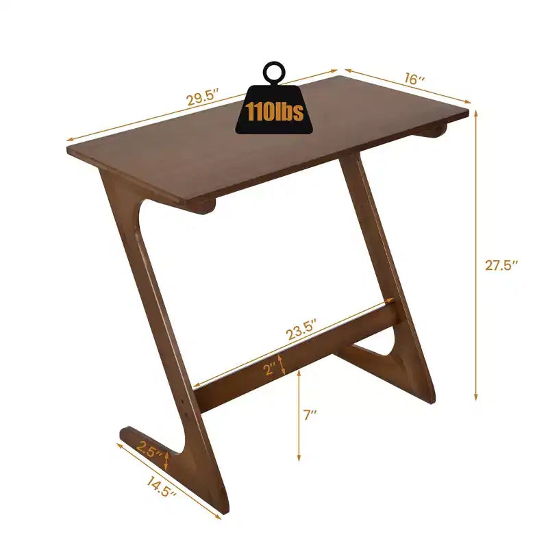 Mesa auxiliar de bambú para sofá, en forma de Z, tablero espacioso, ahorro de espacio, bandeja para aperitivos de TV