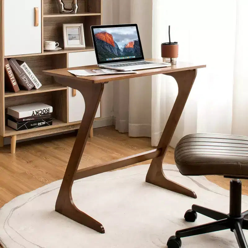 Mesa auxiliar de bambú para sofá, en forma de Z, tablero espacioso, ahorro de espacio, bandeja para aperitivos de TV