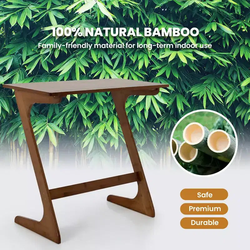 Mesa auxiliar de bambú para sofá, en forma de Z, tablero espacioso, ahorro de espacio, bandeja para aperitivos de TV
