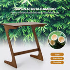 Mesa auxiliar de bambú para sofá, en forma de Z, tablero espacioso, ahorro de espacio, bandeja para aperitivos de TV