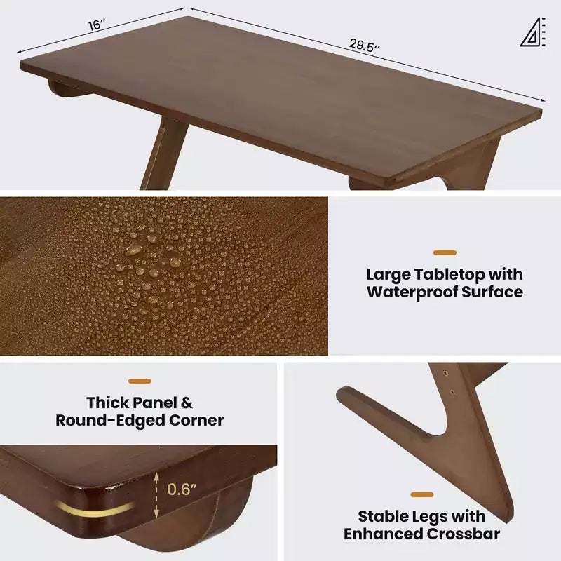 Mesa auxiliar de bambú para sofá, en forma de Z, tablero espacioso, ahorro de espacio, bandeja para aperitivos de TV
