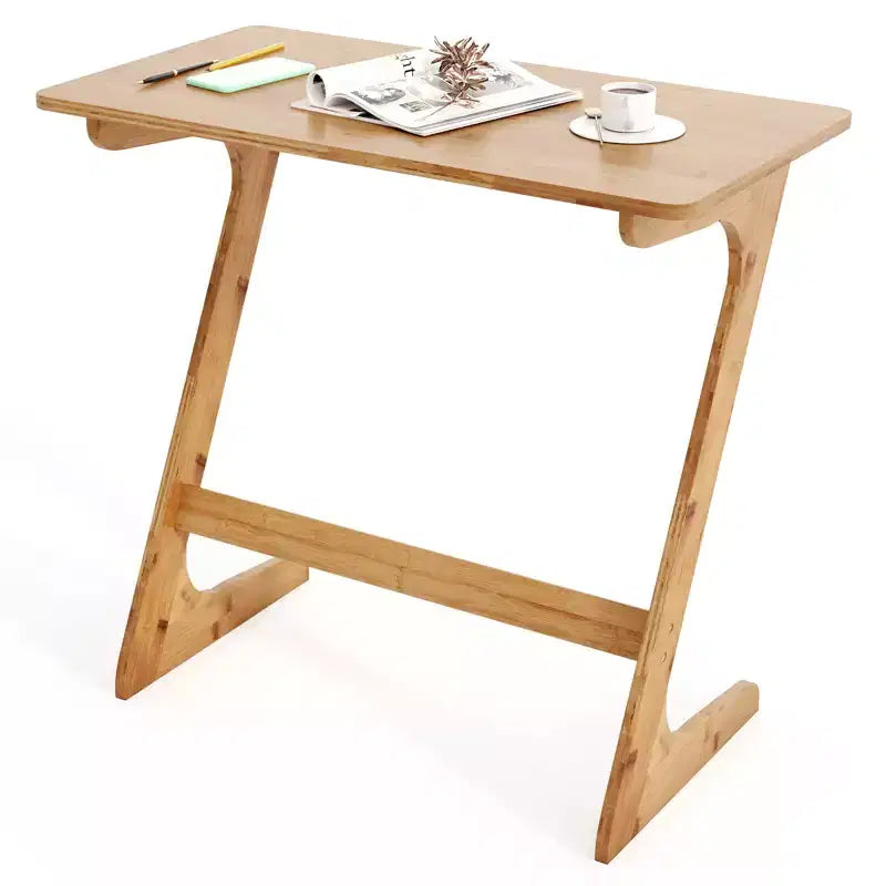 Mesa auxiliar de bambú para sofá, en forma de Z, tablero espacioso, ahorro de espacio, bandeja para aperitivos de TV