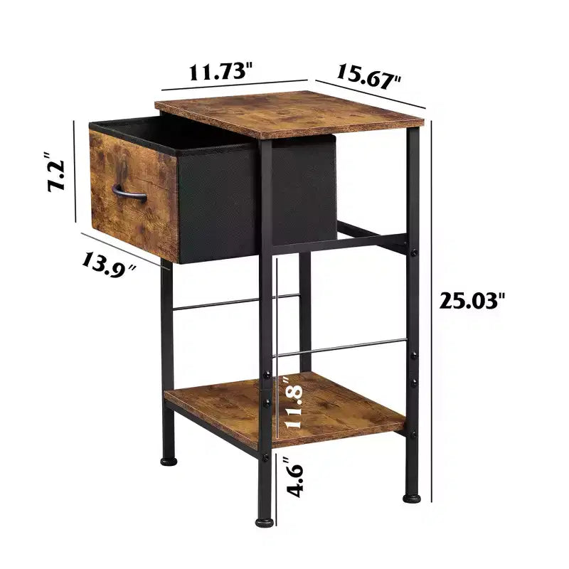 Mesa auxiliar con cajón de tela para almacenamiento, mesita de noche con marco de acero, mesa auxiliar para dormitorio, dormitorio universitario, fácil montaje