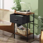 Mesa auxiliar con cajón de tela para almacenamiento, mesita de noche con marco de acero, mesa auxiliar para dormitorio, dormitorio universitario, fácil montaje