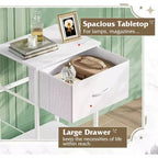 Mesa auxiliar con cajón de tela para almacenamiento, mesita de noche con marco de acero, mesa auxiliar para dormitorio, dormitorio universitario, fácil montaje