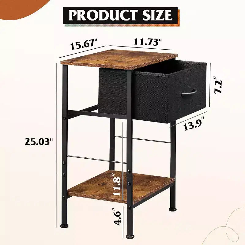 Mesa auxiliar con cajón de tela para almacenamiento, mesita de noche con marco de acero, mesa auxiliar para dormitorio, dormitorio universitario, fácil montaje