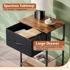 Mesa auxiliar con cajón de tela para almacenamiento, mesita de noche con marco de acero, mesa auxiliar para dormitorio, dormitorio universitario, fácil montaje