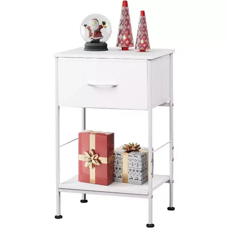 Mesa auxiliar con cajón de tela para almacenamiento, mesita de noche con marco de acero, mesa auxiliar para dormitorio, dormitorio universitario, fácil montaje