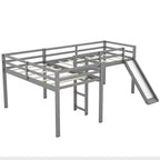 Cama alta doble en forma de L de madera de 118,2 x 77,8 pulgadas con escalera y tobogán