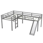 Cama alta doble en forma de L de madera de 118,2 x 77,8 pulgadas con escalera y tobogán