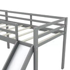 Cama alta doble en forma de L de madera de 118,2 x 77,8 pulgadas con escalera y tobogán