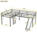 Cama alta doble en forma de L de madera de 118,2 x 77,8 pulgadas con escalera y tobogán