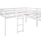 Cama alta doble en forma de L de madera de 118,2 x 77,8 pulgadas con escalera y tobogán