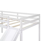 Cama alta doble en forma de L de madera de 118,2 x 77,8 pulgadas con escalera y tobogán