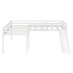 Cama alta doble en forma de L de madera de 118,2 x 77,8 pulgadas con escalera y tobogán