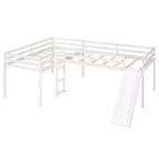 Cama alta doble en forma de L de madera de 118,2 x 77,8 pulgadas con escalera y tobogán