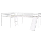 Cama alta doble en forma de L de madera de 118,2 x 77,8 pulgadas con escalera y tobogán